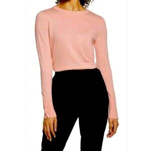 Halogen Long Sleeve Crewneck Sweater Mauve Pink Button Cuffs Women's Sz. Small